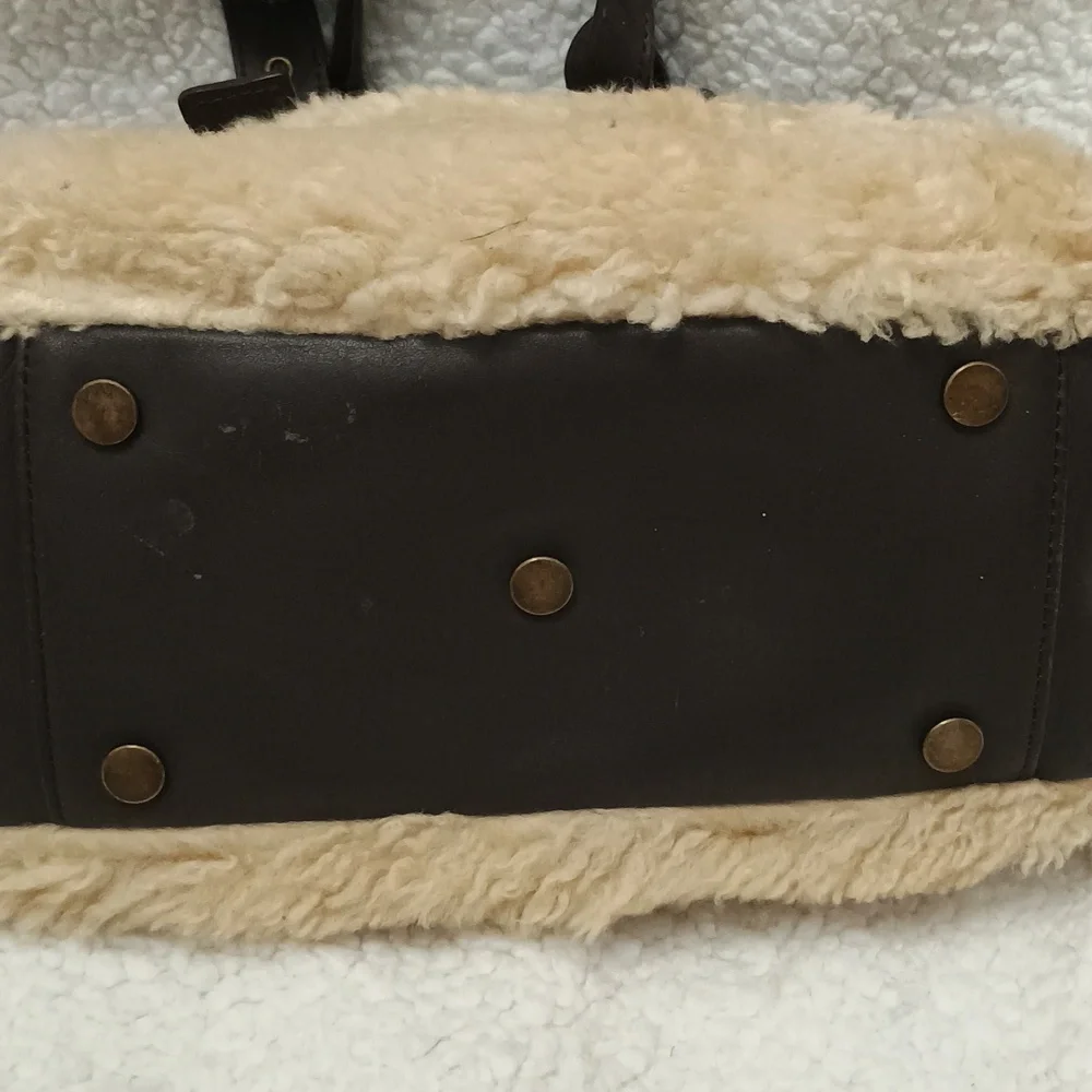 UGG Brown Leather and Cream Shearling Tote Bag